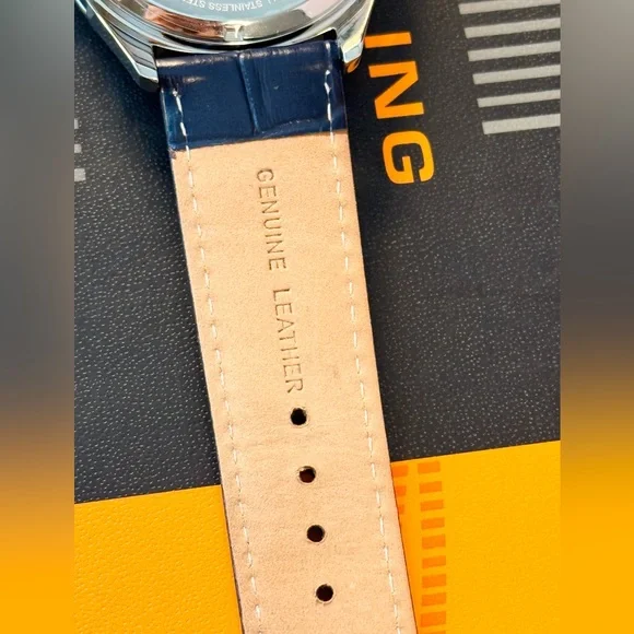 Stuhrling Men's Blue Automatic Skeleton Alligator Embossed Leather Watch 42mm - Picture 7 of 9